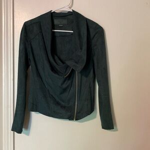 Blank NYC faux suede asymmetrical zip long sleeve blazer drape front size XS